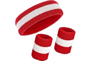 ISLMLISA E-lishine Striped Sweatbands Set - (1 Headband and 2 Wristbands) Cotton Sweat Band for Athletic Men and Women