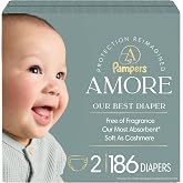 Pampers Amore, Size 2 (10-22 lbs), 186 Count, Our Best Diaper &ndash; Hypoallergenic &amp; Fragrance Free, Up to 100% Leakproof, Soft as Cashmere