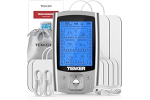 TENKER EMS TENS Unit Muscle Stimulator, 24 Modes Dual Channel Electronic Pulse Massager for Pain Relief/Management & Muscle Strength Rechargeable TENS Machine with 8 Pcs Electrode Pads