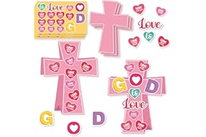 ARIANQICULT 36Pcs Valentine's Day Religious Cross Craft Kit, Make Your Own Standable Valentines Christian Cross Hanging Decorations, God is Love Bible Verses Heart DIY Craft for Kids Classroom Church Art Project