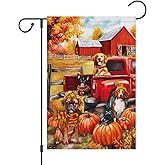Wodison Dog Fall Garden Flag 12x18 Inch Double Sided Outside,Puppies Thanksgiving Harvest Pumpkin Small Yard Flag Farmhouse Outdoor Seasonal Decoration
