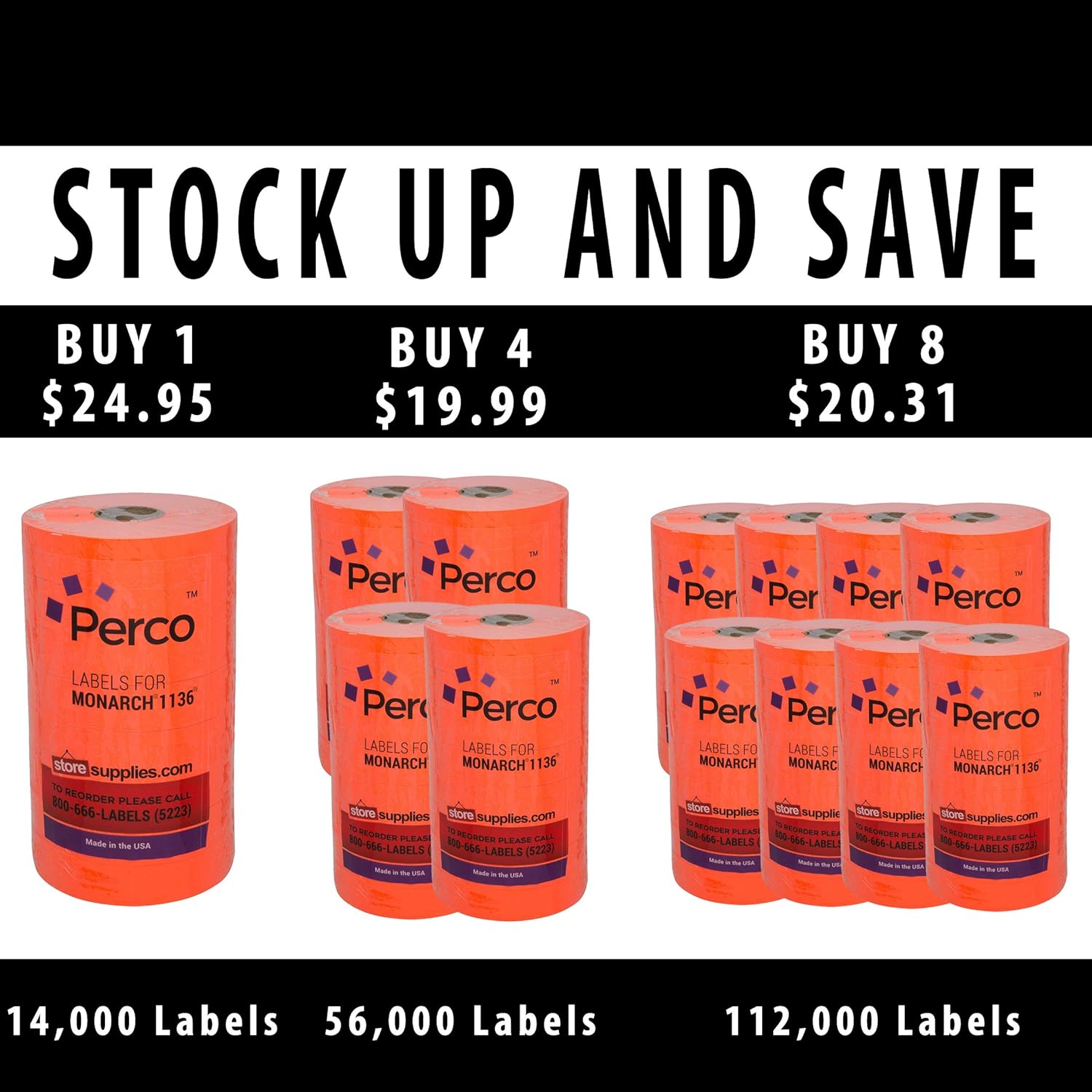 White Pricing Labels for Monarch 1136 Price Gun – Case of 8 Sleeves, 112, 000 Pricemarking Labels Value Pack – Bonus Ink Rolls Included : Office Products