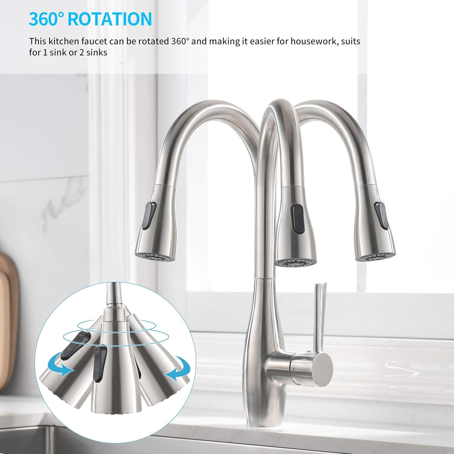 Kitchen Faucet with Pull Out Sprayer, Crea Single Lever Stainless Steel cUPC Certified Pot Filler Faucet with Magnetic Pull Out Sprayer - - 