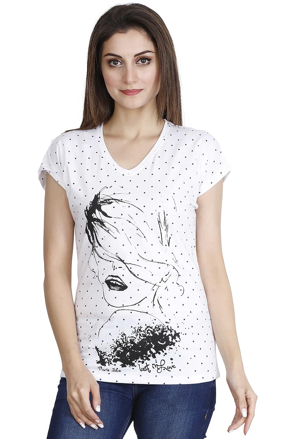 ecott acteve women's v-neck polka dot with face silhouette print for summer