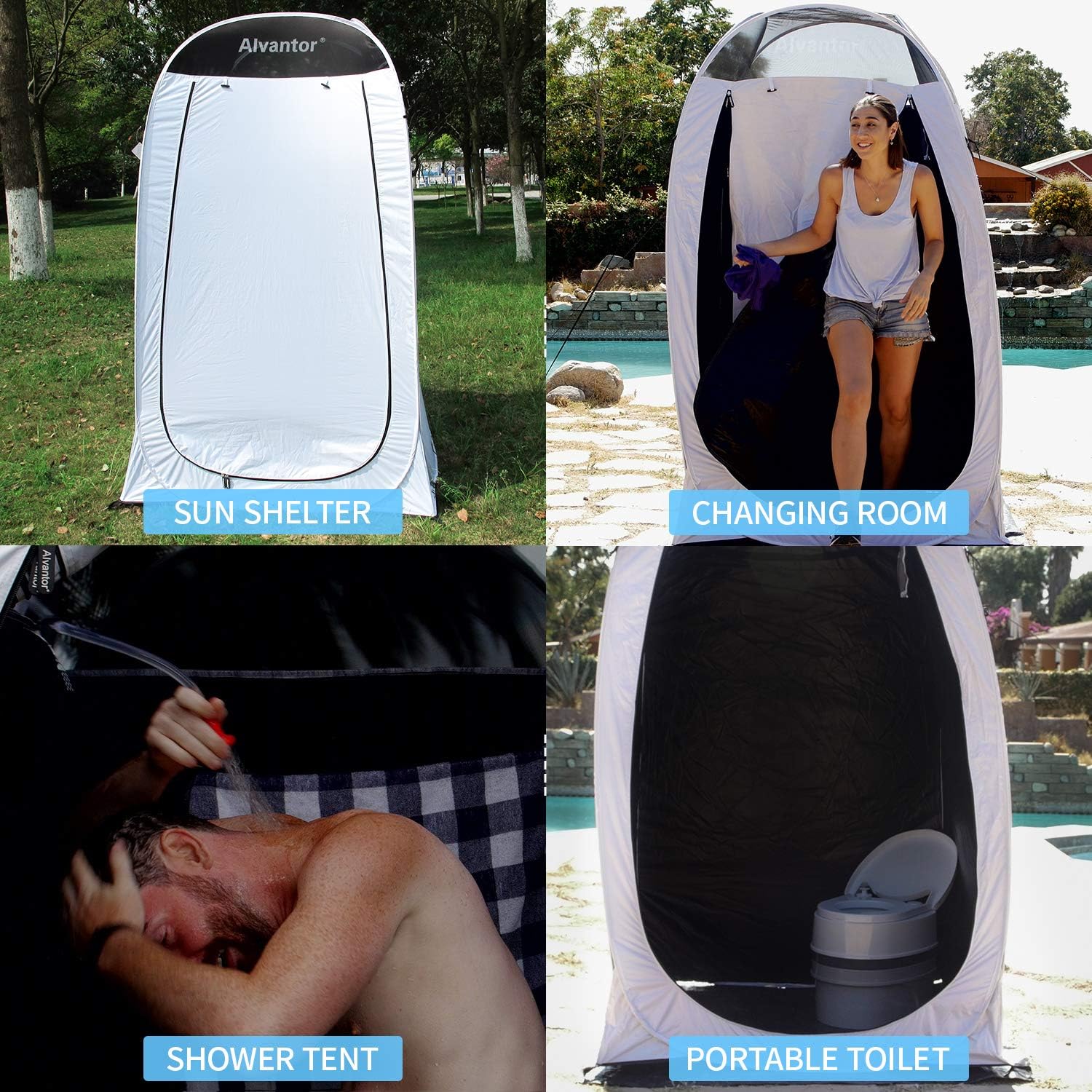 Alvantor Shower Tent Changing Room Outdoor Toilet Privacy Pop Up Camping Dressing Portable Shelter Teflon Coating Fabric 4’x4’x7' Patent: Sports & Outdoors