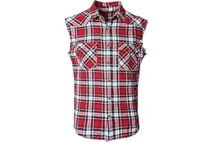 NUTEXROL Men's Casual Flannel Plaid Shirt Sleeveless Plus Size Vest