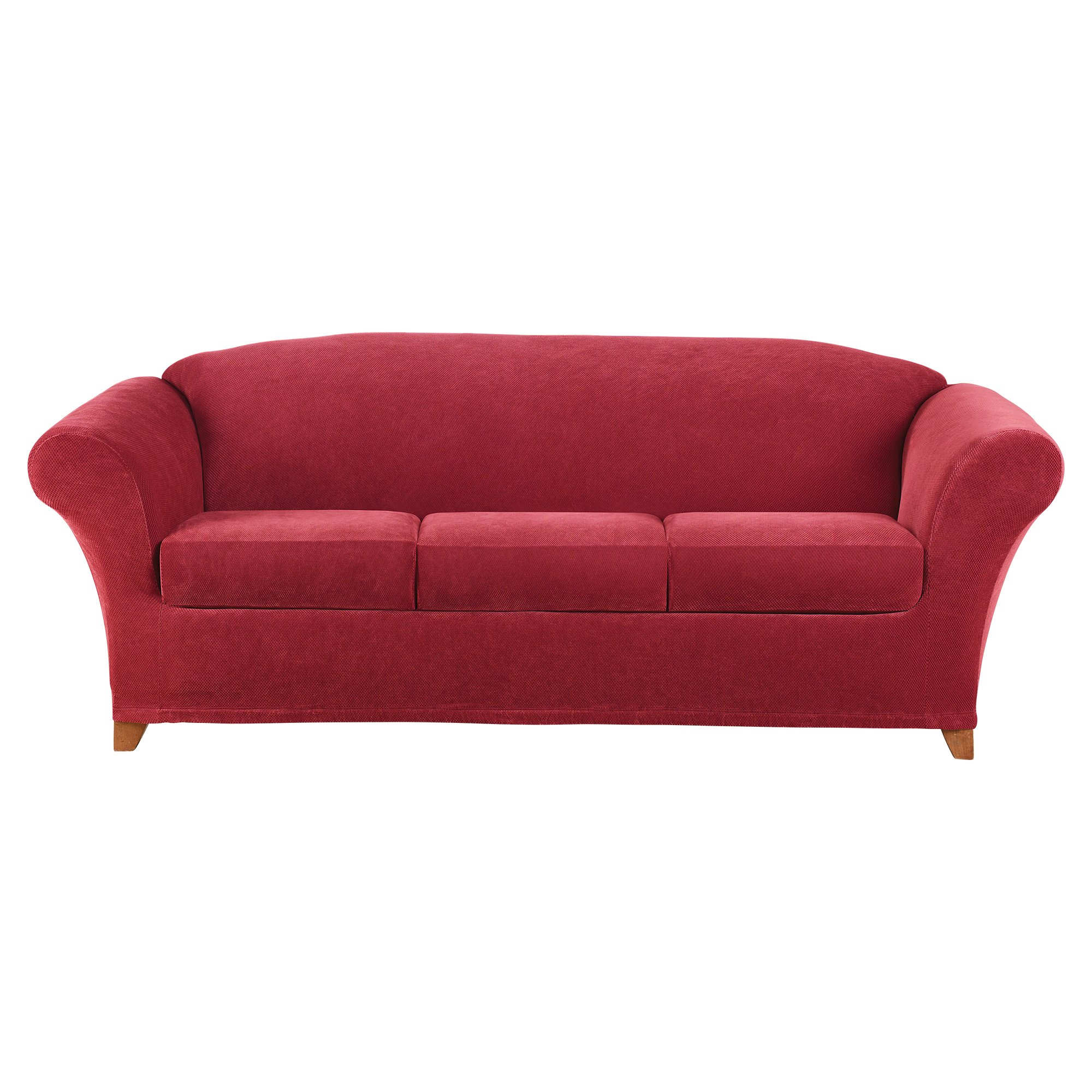 Photo 1 of SureFit Stretch Pique Sofa Slipcovers, Four Piece Sofa Cover, includes Slipcover and Three Cushion Covers for a Secure Fit, Machine Washable Geometric Patterned Cushion and Sofa Covers, Garnet