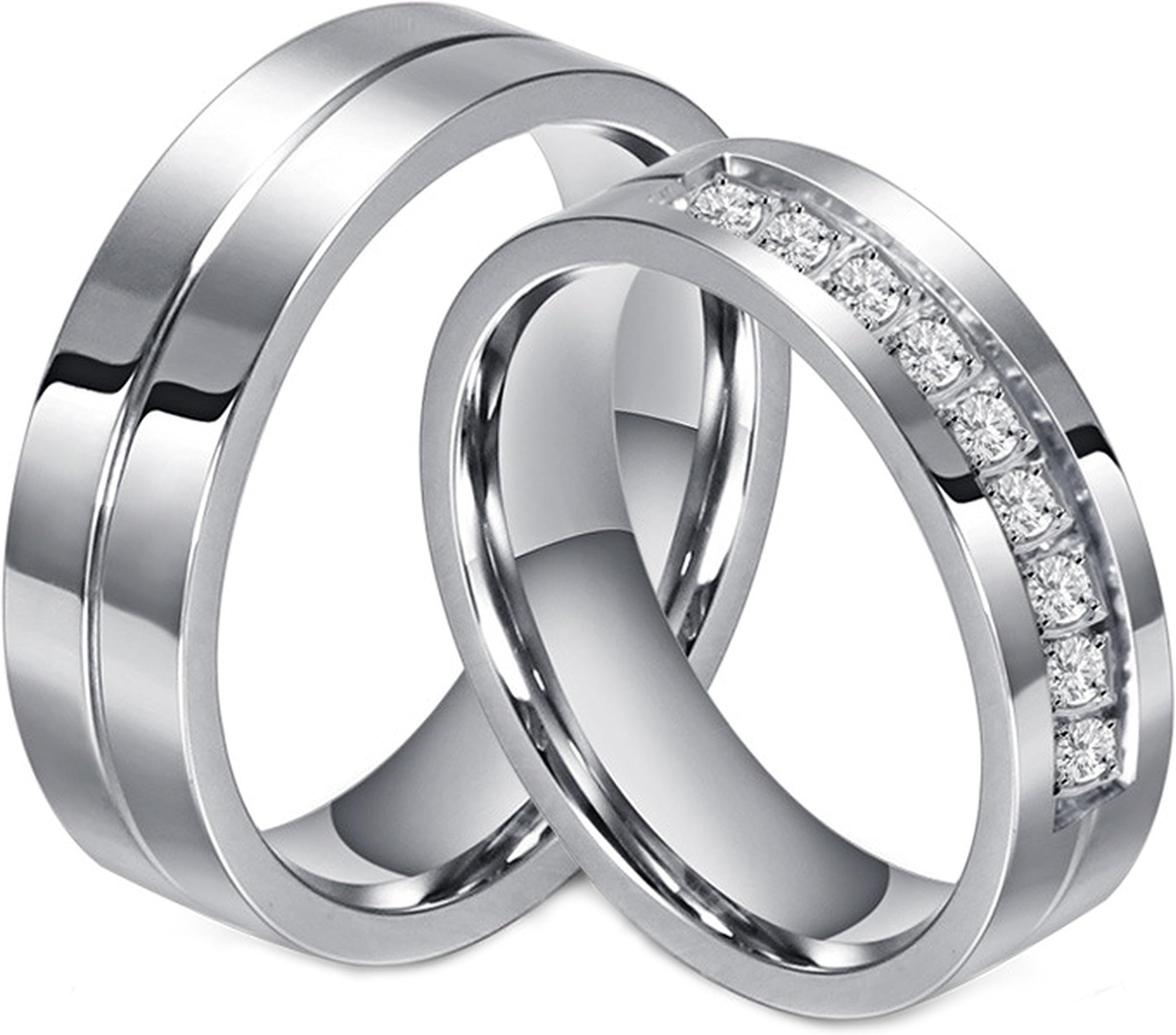 LineAve His or Her Couple Matching Ring Mens Womens Stainless Steel Wedding Band