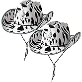 Spooktacular Creations 2 Pcs Adult Kids Felt Cow Print Cowboy Hat, Halloween Costume Accessory for Boys Girls, Cowgirl Hat for Women Wild West Themed Parties