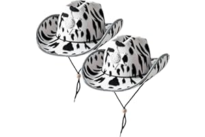 Spooktacular Creations 2 Pcs Adult Kids Felt Cow Print Cowboy Hat, Halloween Costume Accessory for Boys Girls, Cowgirl Hat for Women Wild West Themed Parties