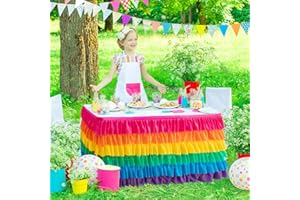 JEVIX 6ft Table Skirt Rainbow Tablecloth Unicorn Tutu Table Skirt for Rectangular Table Birthday Party Decoration