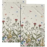 Wildflower Floral Hand Towel Set of 2, Botanical Plant Green Floral Hand Bath Towels for Bathroom Spring Summer Sage Herb Flower Kitchen Towels Decorative Soft Highly Absorbent Face Towels 14”X28”