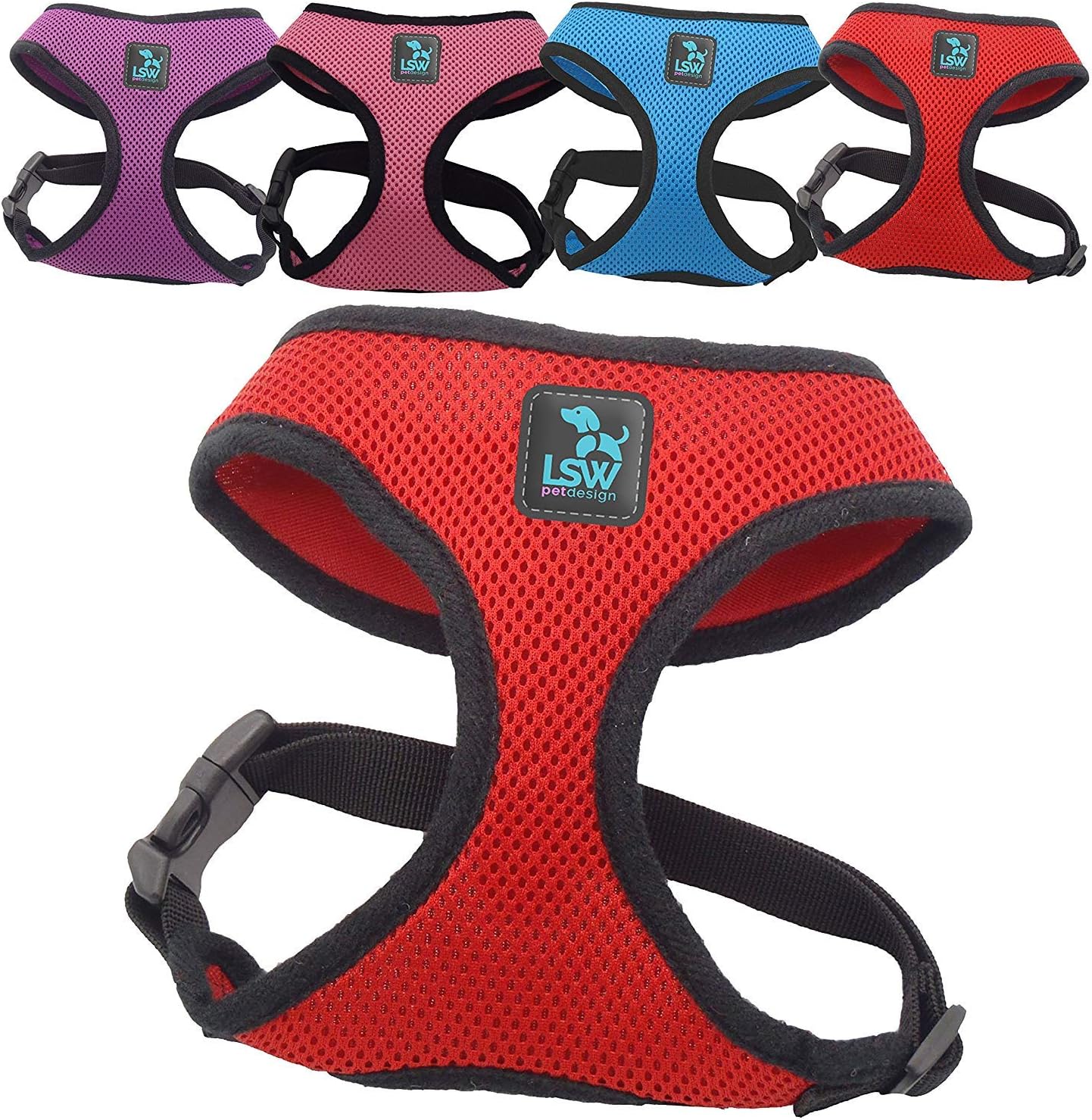 LSW Pet Design No Pull Small Dog Pet Harness Breathable Mesh and Sizes Red Large