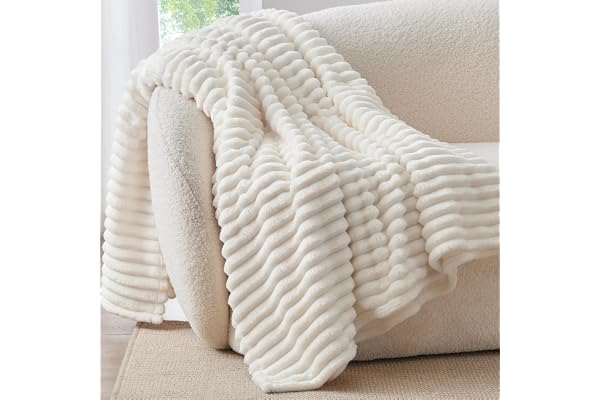 BEDELITE Throw Blankets for Couch - Soft Warm Cozy Plush Blanket, Cream White Fleece Blanket for Sofa Bed, Bedroom Living Roo