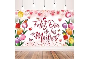 AUSHENKE Feliz Dia de las Madres Banner Backdrop Flower Background for Dia de las Madres Party Decorations, 71 x 43 Inch
