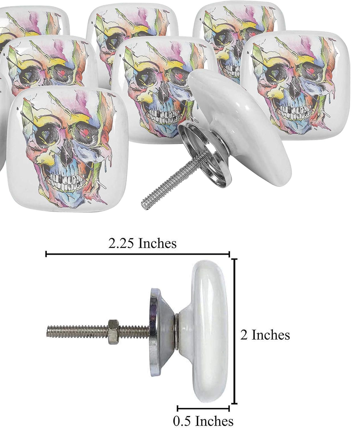 Iba Indianbeautifulart Multicolor Colorful Skull Door Knobs Square
