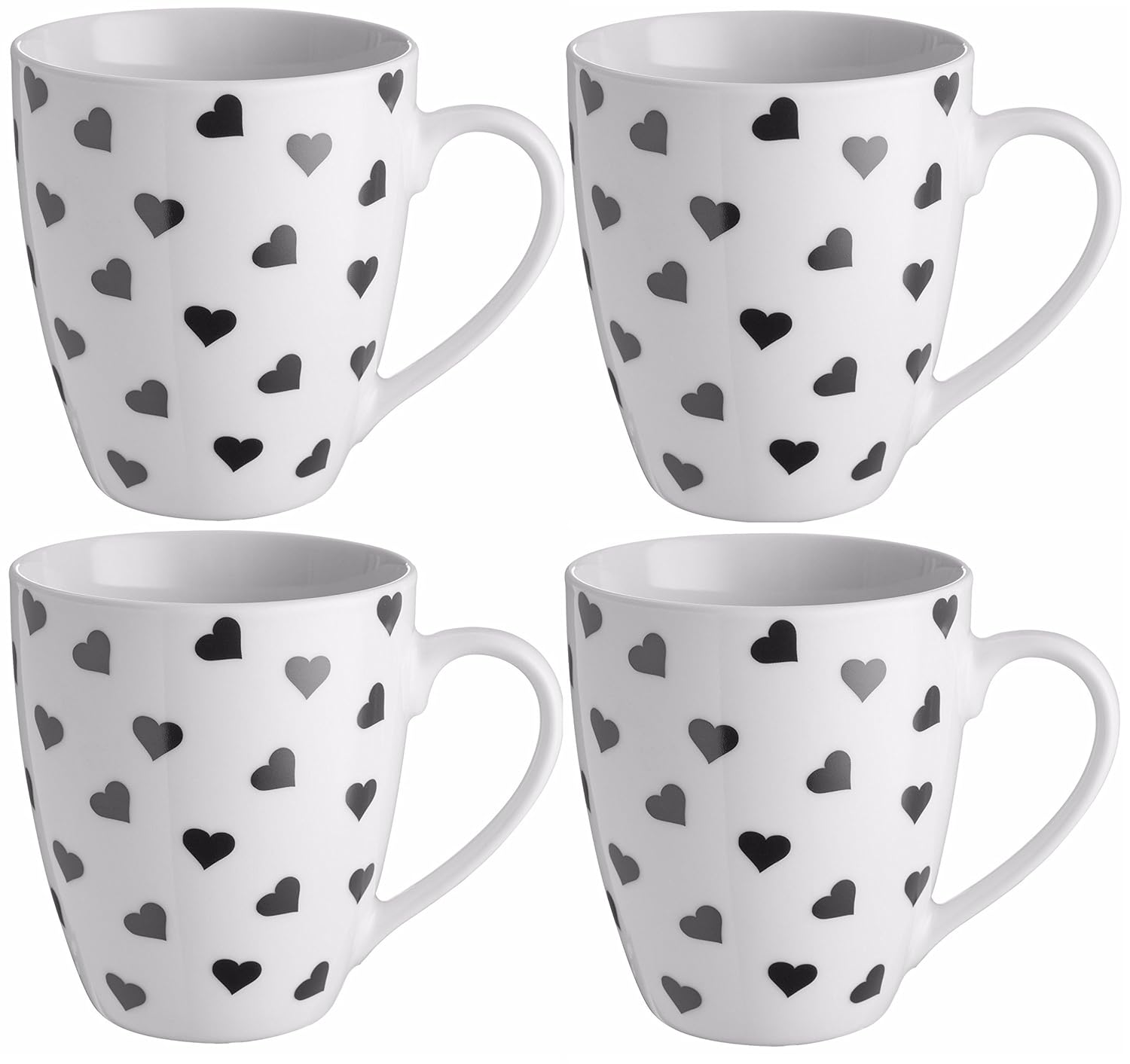 Price & Kensington Set of 4 White Mug With Black Hearts 39cl Large