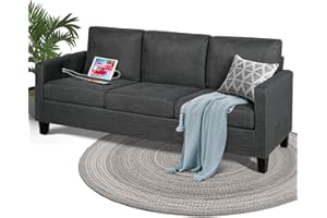 STHOUYN 72" W 3 Seater Couch Sofa with USB Ports, Grey Comfy Couches for Small Spaces, Mid Century Modern Gray Couch for Living Room Apartment Bedroom (Dark Grey)