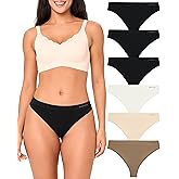 BAMBOO COOL Women's Thongs Seamless Moisture-Wicking Breathable Underwear High Stretchy Mid Waisted Panties Tagless 6 Pack