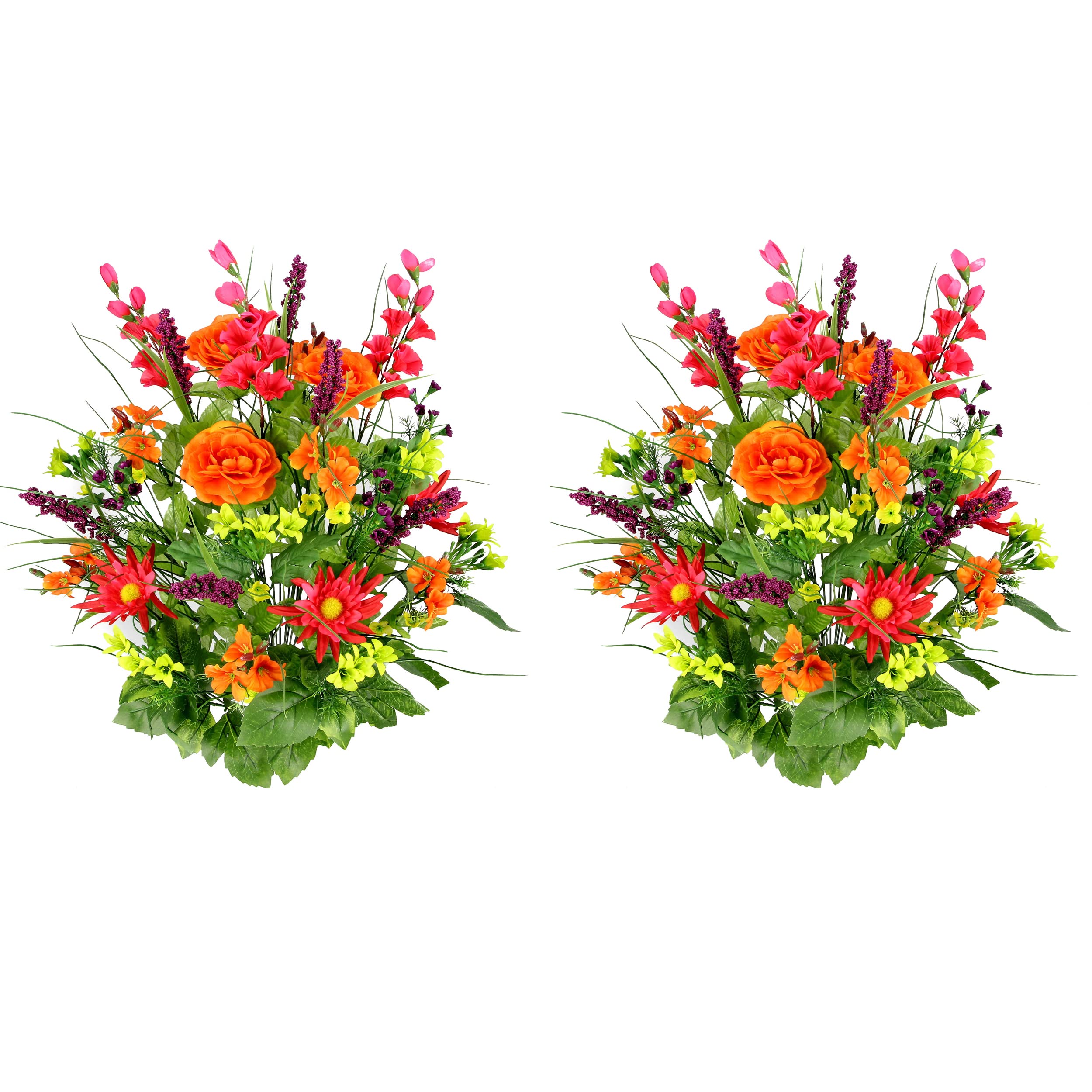 Admired By Nature 2pcs of 30 Stem Artificial Flowers Morning Glory & Ranunculus Bush Spring Faux Flower Arrangement for Indoor Wedding Home Decor, Cemetery Decorations, Beauty Orange Yellow Kiwi