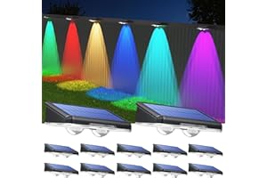 TECKNET Solar Fence Lights Outdoor 12 Pack, Warm White & 6 Colors & RGB, IP66 Waterproof LED Deck Light, Dusk to Dawn Fence Lights Solar for Wall, Railing, Step, Patio, Pool, Backyard, Outside