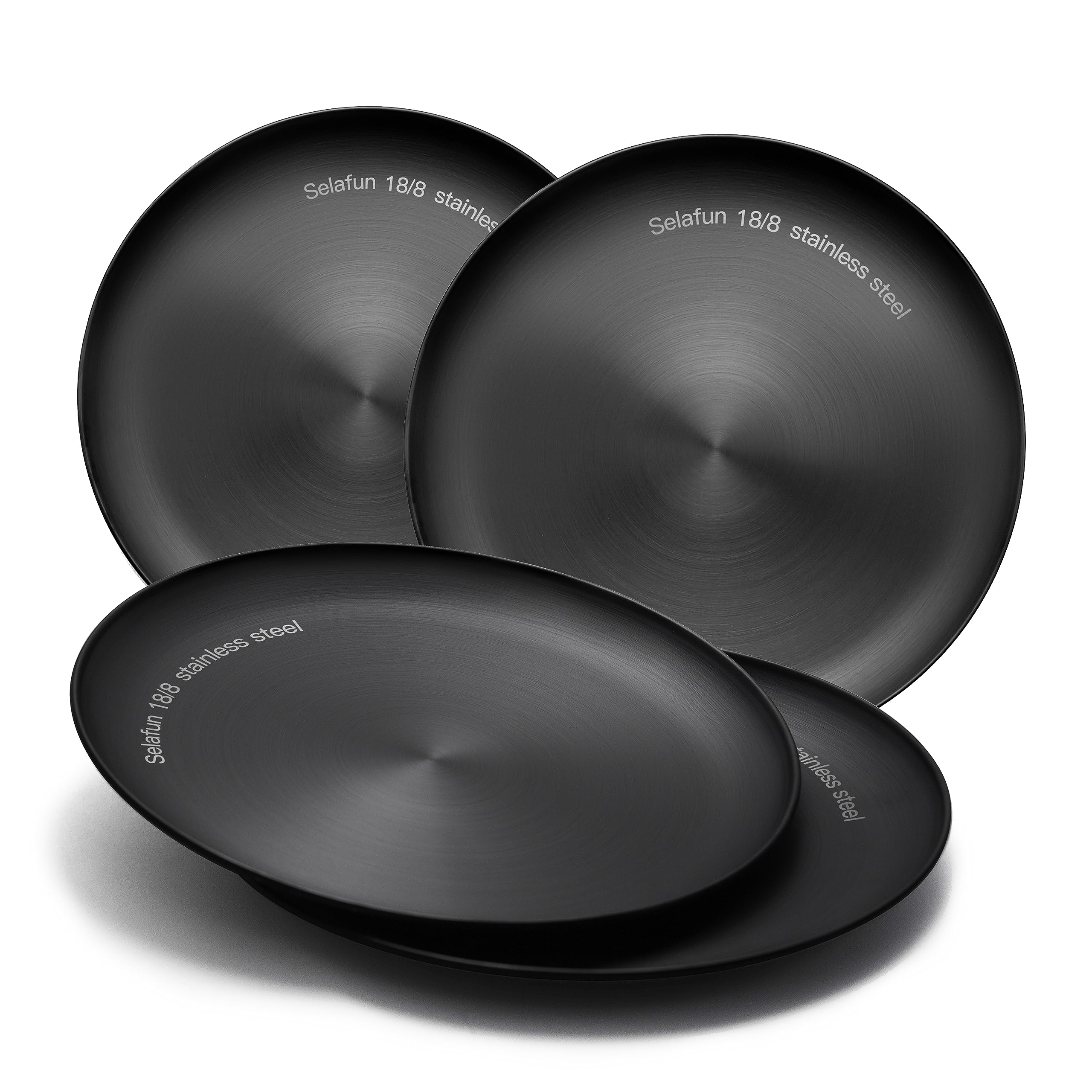 Photo 1 of Selafun Stainless Steel Plates Metal 18/8 Round Dinner Plates - Set of 4 - Food-Grade Dishwasher Safe 9inch Salad Plates for Camping Kids Dining Outdoor (Black)
