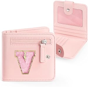 YOOLIFE Girls Wallets for Kids Toddler Wallet Initial Coin Purse, Pink (V) | Birthday Gifts for 5 6 7 8 9 10 11 Year Old Girl