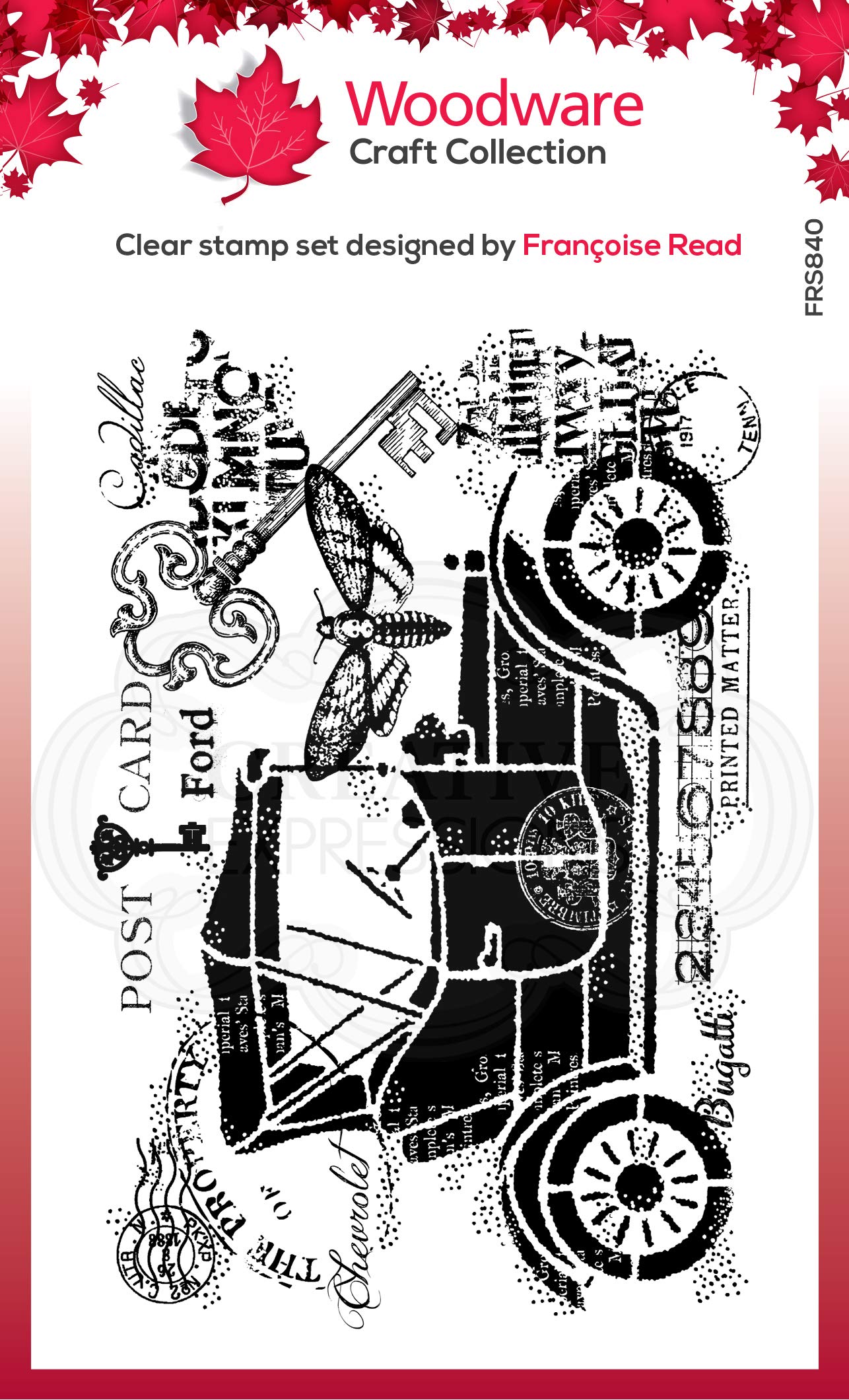 Woodware Francoise Collection - Clear Magic Stamp Set - Vintage Car Transparent 13.5 x 10 cm