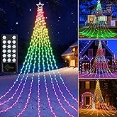 Joomer RGB Christmas Tree Star Lights, 16.4FT Height 348 LED Color Change Waterfall Lights with Remote Timer Waterproof for Outdoor Holiday Decoration