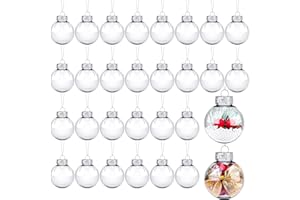 ANVAVO 30 Pack Clear Plastic Christmas Ornaments Balls 2.36 Inch Fillable Ornament Ball Christmas Bulbs Xmas Hanging Ornaments for DIY Craft Projects Christmas Wedding Party Home Decor