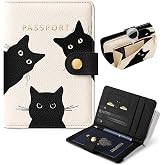 Slohif RFID Passport Holder for Travel with Airtag Hidden Slot Black Cats | Aesthetic Passport Wallet for Women, RFID protection, Airtag Hidden pocket, zip coin pouch, ideal travel essential & gift