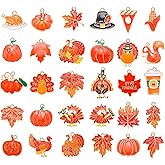 XOCARTIGE 30/50PCS Fall Charms for Jewelry Making, Enamel Thanksgiving Autumn Harvest Pumpkin Maple Leaf Turkey Pendants Charms Bulk for Bracelet Earrings Necklace Making DIY Crafts
