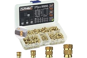 ruthex Threaded Inserts M2 + M3 + M4 + M5 Assortment Box - 70 + 100 + 50 + 50 Pieces - Brass Heat Set Insert for Plastic Parts - Metric knurled Nuts - Insert by Heat into 3D Printing Components