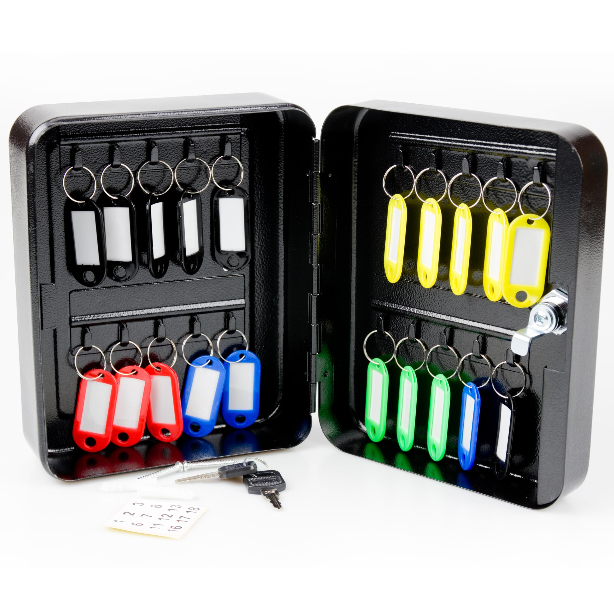 ABN Finest Key Cabinet Holder Safe Box Store Lockable Wall Mounted Metal with 20 Keys Tags - Black