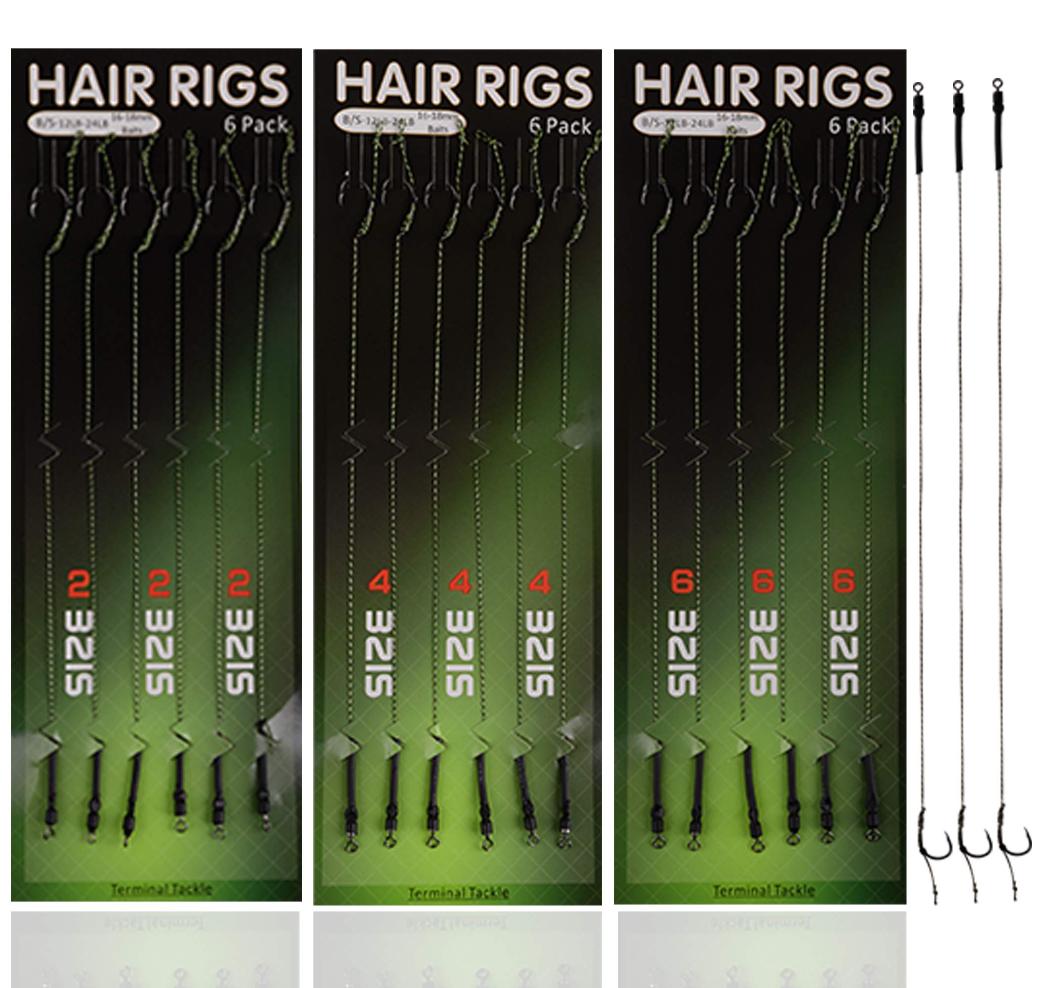 18pcs Carp Fishing Hair Rigs Braided Thread Line with Barbed Hooks Swivels Anti-Tangle Sleeves Boilies Rigs Carp Fishing Terminal Tackle