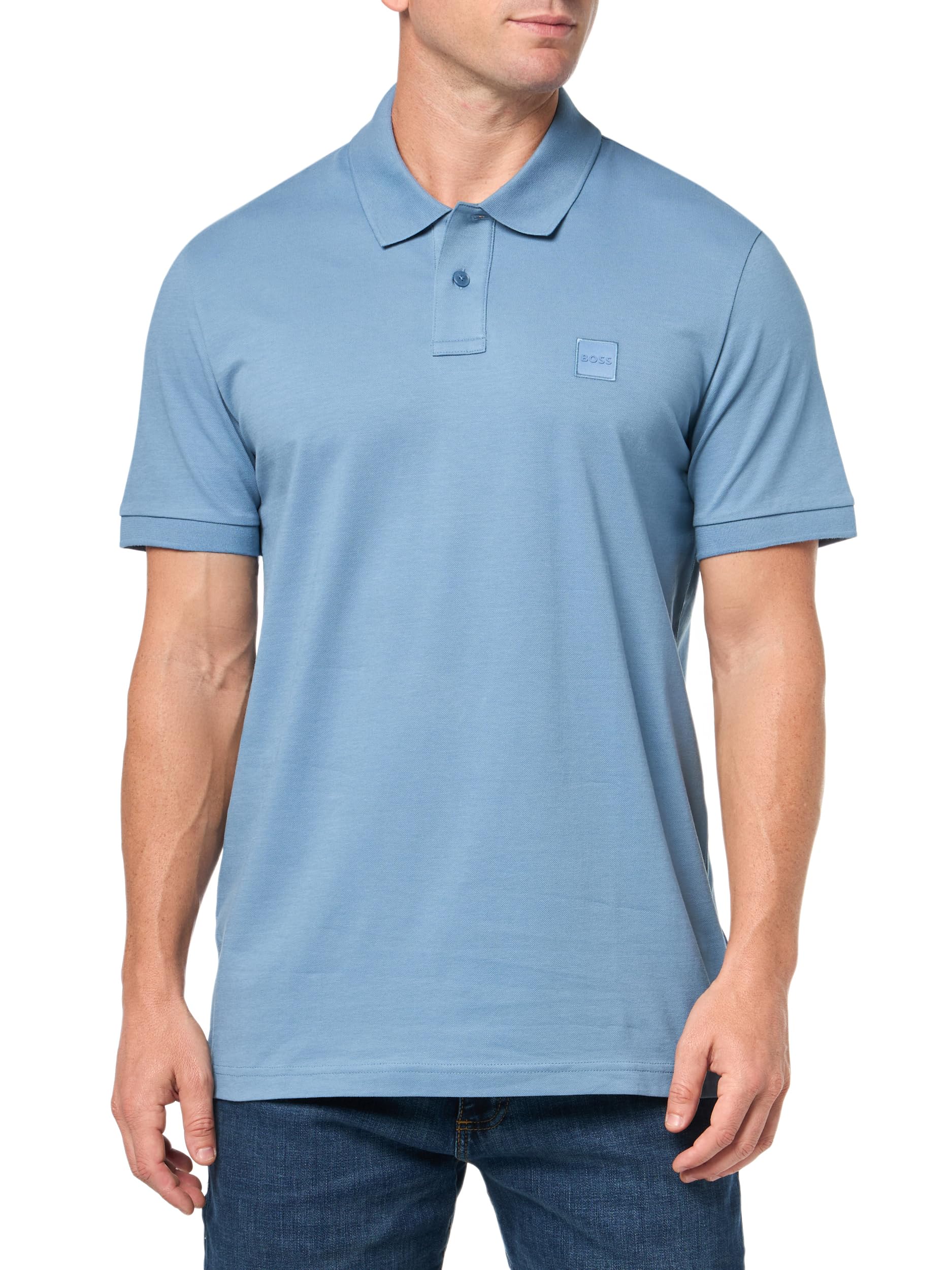 BOSS, Square Patch Logo Slim Fit Pique Polo Shirt, Niagara Mist, M