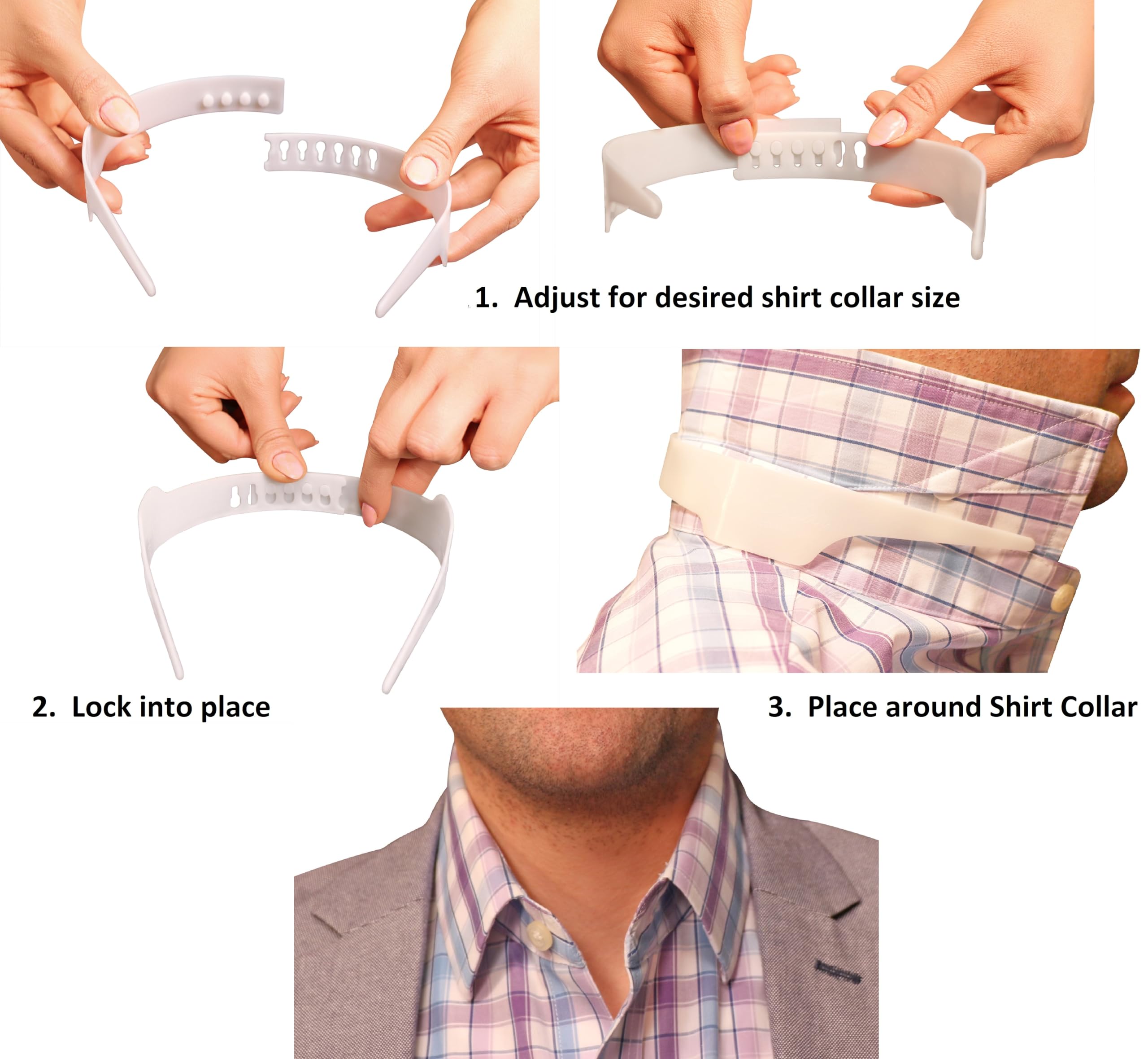 Slick Collar Shirt Collar Support System set with 3 adjustable, 10 premium Collar Stays & a Durable tin Travel EDC Box in White