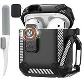 for AirPods 1/2 Case Cover with Magnetic Lock, Black | for Apple AirPods 2nd/1st Generation Protective Case with Cleaning Kit &amp; Keychain, Shockproof Protective Cover