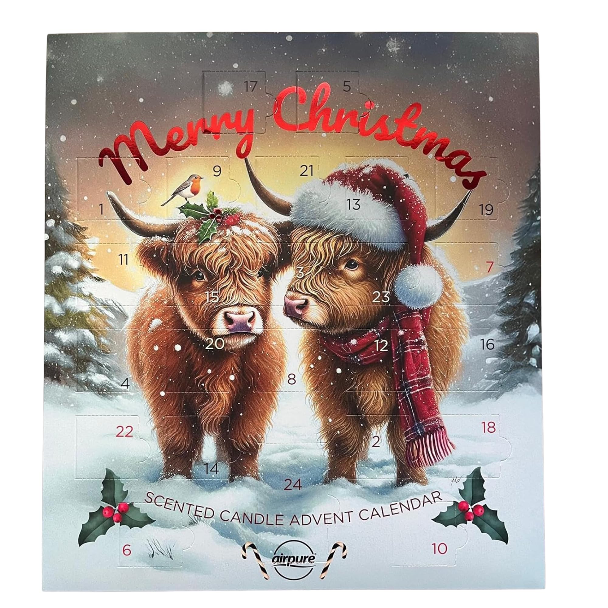 Airpure Scented Candle Advent Calendar 2025-24 Scented Candles Countdown to Christmas 2025 - Tea Light Scented Candle Advent Calendar - 23 Tea Lights & 1 Votive Candle Christmas Eve (Highland Cow)