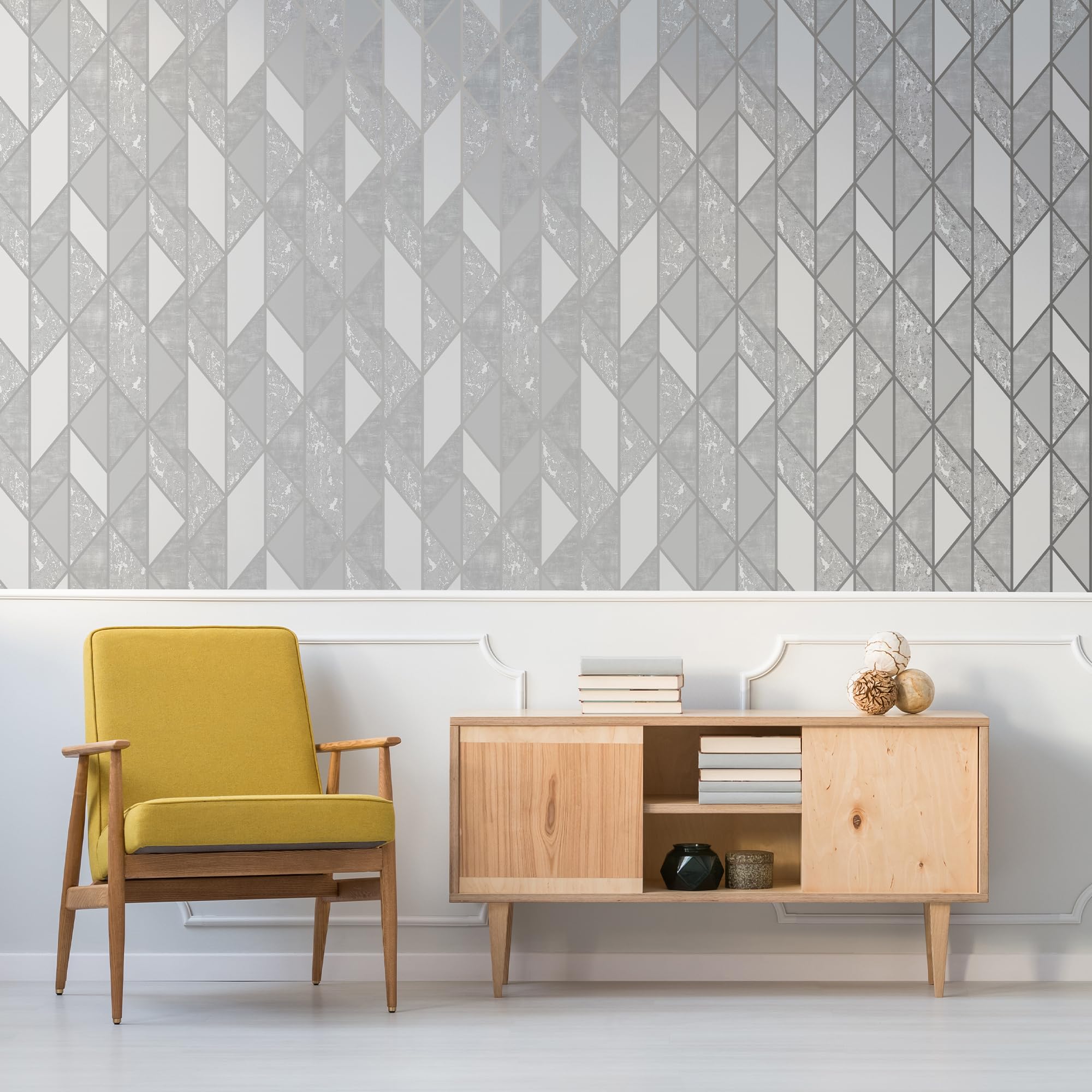 Superfresco Silver Milan Geometric Wallpaper | Paste the Paper Application | Silver Geometric | Eco-Friendly