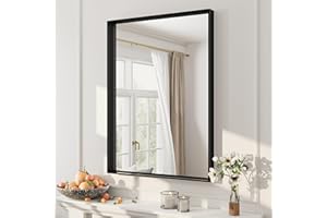 CHARMOR 22x30 Inch Black Metal Framed Wall Mirror with Square Corner, Matte Black Rectangle Bathroom Vanity Mirror for Wall, Anti-Rust, Hangs Vertically or Horizontally