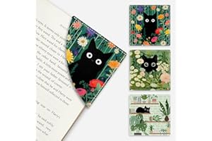 Icycay Cute Black Cat Floral Corner Bookmarks, Funny Leather Book Accessories for Book Lovers, 3 Pcs Reading Book Page Markers for Women Men Student Teacher Girls Boys Retirement Birthday Gifts