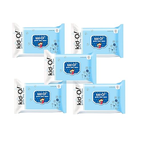 Kido Gentle Baby Wet Wipes with Aloe Vera, 15 cm x 20 cm, Combo of 5 (Kido Blue, 80 * 5=400 Count)