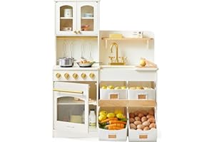 Tiny Land Play Kitchen for Kids with Enhanced Storage – Modern Toddler Kitchen Playset with Stove, Sink & Accessories, Organized Wooden Toy Kitchen, Ideal for Toddlers