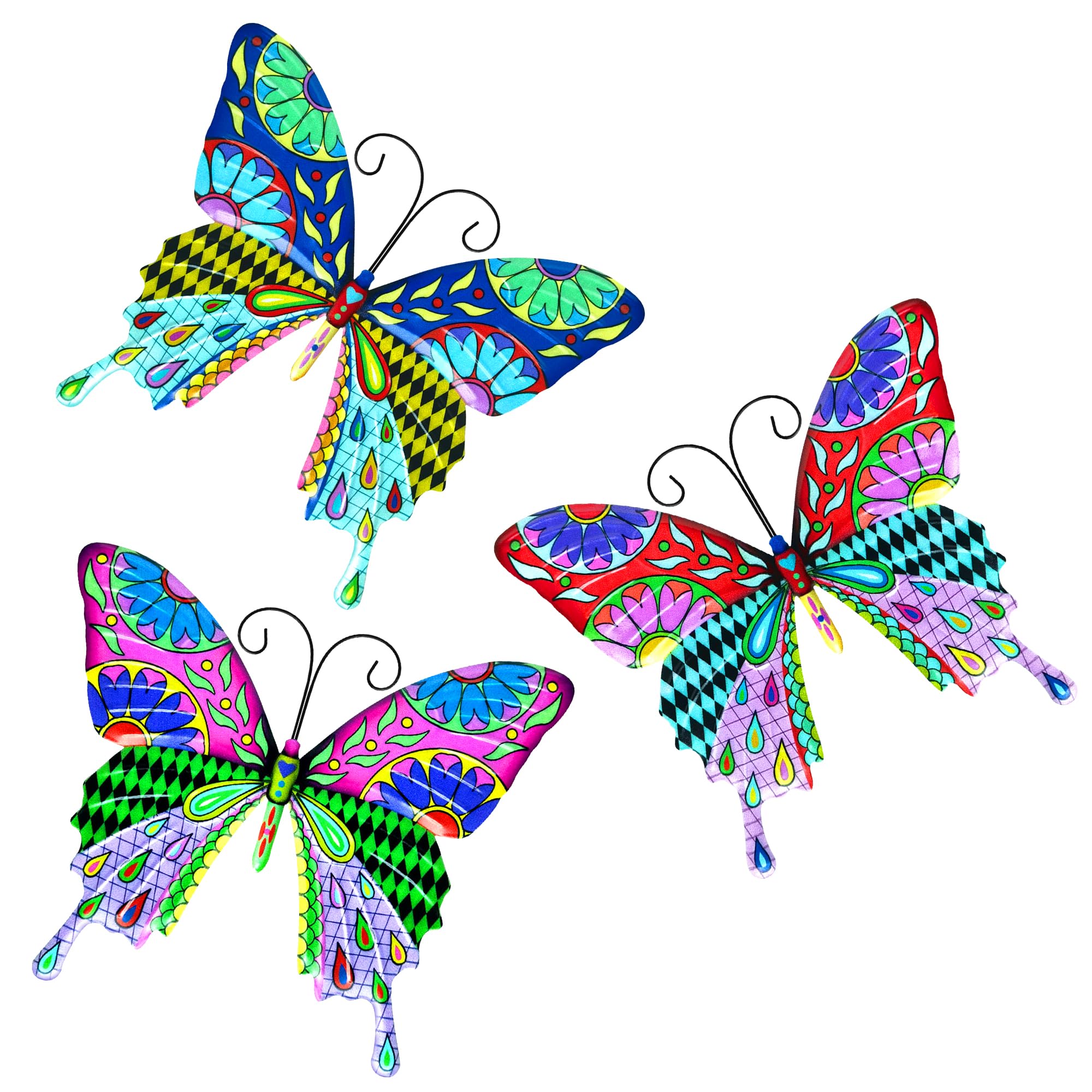 SUNNEKO Large Metal Butterfly Garden Ornaments Outdoor, Metal Wall Art Big Butterfly Decorations for Outside Garden Shed Fences Yard Decorations Wall Hanging (3 PCS)