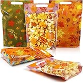 Resholder 60 Pcs Fall Thanksgiving Treat Bags Plastic Autumn Candy Bags Bulk Pumpkin Maple Leaves Goodie Handbags for Thanksgiving Autumn Harvest Birthday Party Favors Supplies