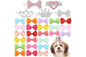 Janinka 29 Pcs Dog Hair Bows, 24 Pcs Puppy Yorkie Hair Clips 5 Pcs Tiara Crystal Dog Accessories, Rhinestone Barrette Grooming Products