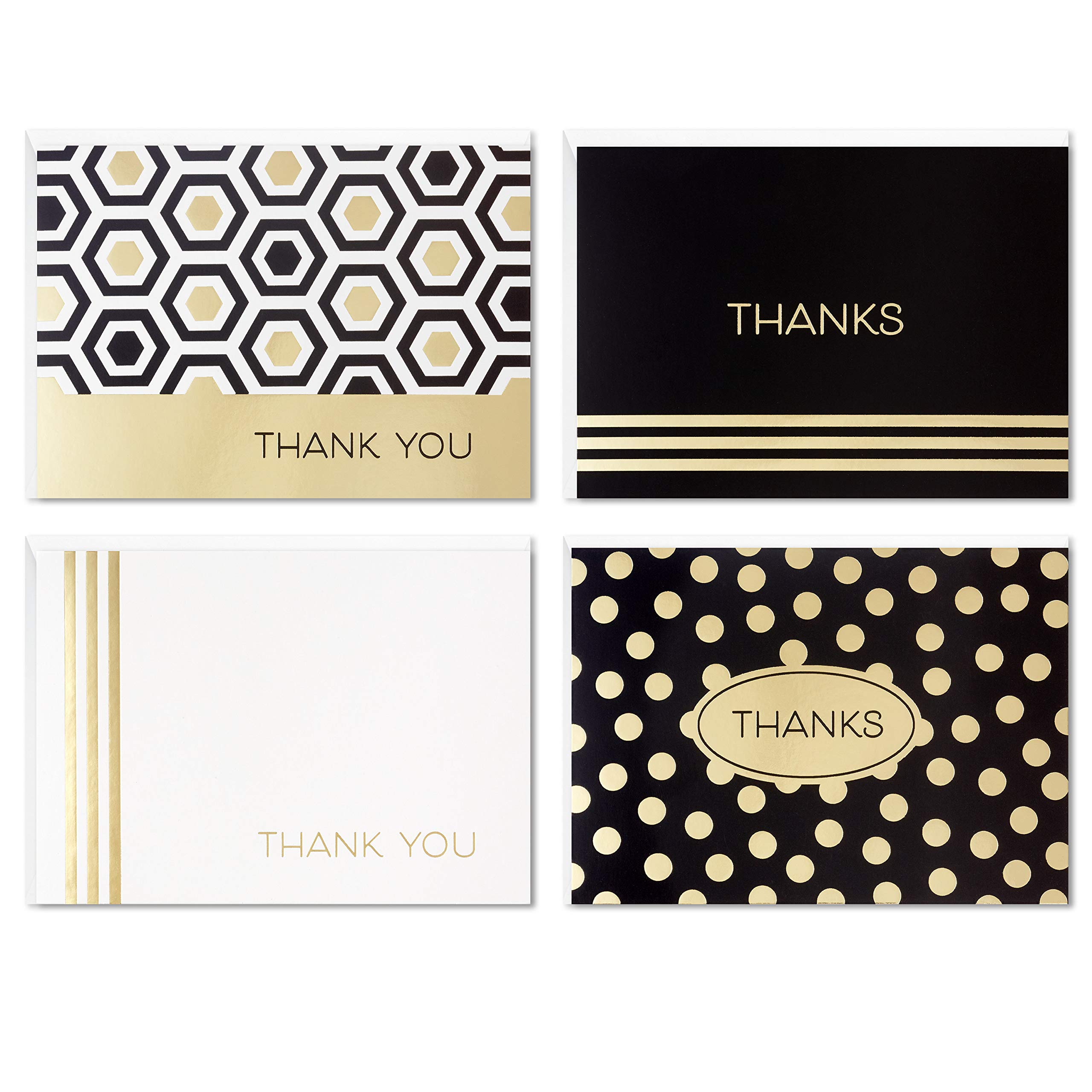 Hallmark Thank You Cards Assortment, Black and Gold Geometric (40 Thank You Notes with Envelopes for Wedding, Business, Graduation, All Occasion)