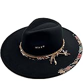 Wotfim Big Wide Brim Fedora Hat for Women Man Felt Panama Hat with Band Western Outdoor hat