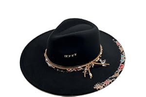 Wotfim Big Wide Brim Fedora Hat for Women Man Felt Panama Hat with Band Western Outdoor hat